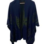 Hannah navy and moss green aztec knit poncho Blue Photo 0