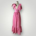 Alamour The Label Cellina Pink Maxi Dress Small Deep V Bow Strap Tiered‎ Photo 6