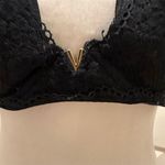 Victoria's Secret Black Lace Plunge Bra Gold V-Detail Women 34DD Photo 2