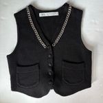 ZARA  100% wool chain link neckline knit waist coat vest black XS Photo 0