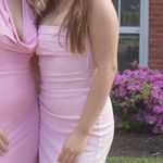 Lucy in the Sky  Strapless Ruched Ruffle Maxi Dress Pink Photo 1