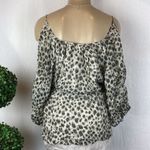 Charlie Jade 100% Silk Tan Brown Animal Print belted Cold Shoulder Blouse Top S Photo 1