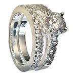 Solitaire Engagement Wedding Ring Set 2 Cz Solitaire Eternity Band Silver Size 5 Photo 2