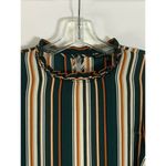 Haute Monde Women's Blouse Puff Long Sleeve Smocked Cuff Pinstripes Green Small Photo 6
