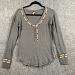 We The Free ‎ Grey Women’s Size XS Thermal Henley Rainbow Embroidered Boho Shirt Photo 0