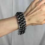 Source Unknown Silver Tone Chain Link Bracelet Black Braided Faux Leather Toggle Clasp NWOT Photo 2