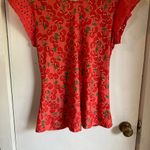 Cato  Cherrie Print Red Ruched Cap Lace Sleeve Blouse SZ Medium Photo 4