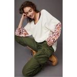 Anthropologie  Bohemian Thermal Waffle Knit Floral Puff Sleeve Top XS Oversized Photo 8