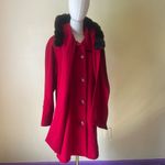 Vintage Dennis Basso Red Wool Cashmere Coat Hooded Faux Fur Trim Scarf Small Photo 11