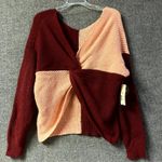 No Boundaries  Sweater Womens 3XL (21) Peach Red Knitted Twisted Front V-Neck Photo 5