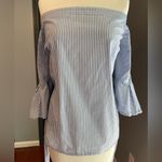 H&M Blue & White Preppy Nautical Striped Off-Shoulder Beach Summer Top Photo 1