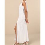 Lulus  NWOT Yaneli White Boat Neck Cowl Back Sleeveless Fitted A-Line Maxi Dress Photo 3