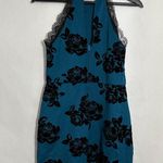 Trixxi  Teal Black Velvet Burnout Floral Lace Halter Dress Y2K Size Juniors 9 Photo 4