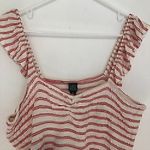Wild Fable Cream Ivory Red Striped Smocked Ruffle Strap Cropped Crop Top Tank Photo 2