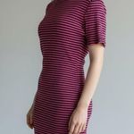 Kensie Womens M Ribbed Knit Striped Midi Dress Short Sleeve Casual Comfort Pink Photo 0