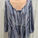 Como Blu Blue Tie Dye Knit Top Ruffle Boho Hippie Beach Size 4X Photo 0