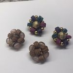 Lot Of 2 Vintage Clipon Costume Earrings Bead Cluster / Beaded 1 Signed Fredrick Photo 1