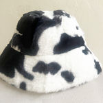 Faux Fur Cow Print Bucket Hat Black NWOT Boutique Western Coastal Cowgirl Photo 0