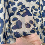 Leopard Print Sheer Button Front Blouse Tan Gold Navy Women’s Large Unbranded Photo 3
