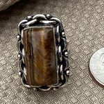 LG TIGERS EYE GEMSTONE RING STERLING SILVER OVERLAY 925 Size 8 Photo 7