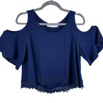 ASTR The Label Navy Blue Cold Shoulder Short Sleeve Lace Trim Blouse Size M Size M Photo 0