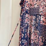 Siren Lily Women Sheer Maxi Komono Dress Blue w/ Pink Flowers & Front Tie Sz 1X Photo 12
