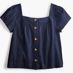 J.Crew  WOMENS NAVY BLUE BUTTON DOWN SQUARE NECK BLOUSE SMALL COTTON L3037 Photo 0