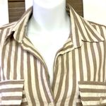 Flawless  Women’s Button Down Tan and Cream Striped Ling Sleeve Shirt- Medium Photo 1