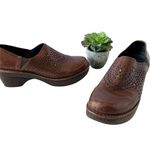 Umberto Raffini Clogs Womens Shoes 40 Brown Leather Studs Die Cut Platform Boho Size 9 Photo 0