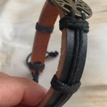 Unisex Genuine Leather Black Bracelet decorated with Tree of Life Photo 2
