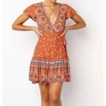 R. Vivimos Orange and Purple Bohemian Patterned Mini Wrap Dress Size 12 Photo 1