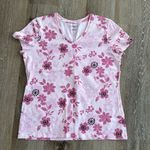 Croft & Barrow NWOT  v neck L 100% Pima cotton tshirt. Floral pink Photo 0