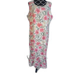 Liz Baker Vintage Cream Floral Print 100% Silk Sleeveless Shift Maxi Dress Sz 1X Photo 6