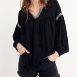 Madewell Blouson Sleeve Top Blouse Peasant Pirate Boho Black Flowy Longsleeve Photo 0