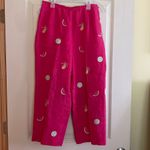 Talbots  Hot Pink Irish Linen Lined Tropical Fruit Embroidered Pants Size 8P Photo 3