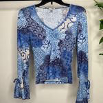 Y2K l.e.i. Printed Long Fluted Sleeve Cottagecore Fairy Boho size L Large Blue Photo 3