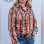 Rowdy Crowd Clothing Women's Button Up Southwest Cowboy Shirt Size S Orange Photo 0