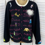 Berek Vintage 90s Born To Shop Embroidered Appliqué Cardigan Sweater Black XL Black Photo 0