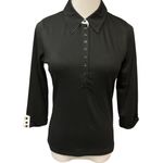 Fontana European Knitted 3/4 Sleeve Collared Button Polo Shirt Black Size S NWT Photo 1
