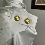 Joie  Silver Long Sleeve Key Hole Blouse High neck Size Medium Satin Photo 3