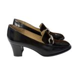 Melange Women's Black Leather Block Heel Loafers Silver‎ Horsebit Vintage 8M Size 5 Photo 3