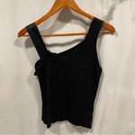 Y2K Lillie Rubin black ribbed silky trim bow asymmetrical sleeveless sweater top Size L Photo 3