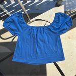 American Eagle  Button Front Short Puff Sleeve Top in Blue Size XS NWT Photo 6