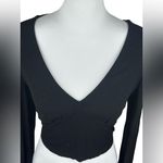 Mittoshop Classic Black V-Neck Ribbed Long Sleeve Soft Crop Top Size Medium Photo 2
