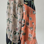 Orange Dark Blue Two Tone Flower Print Semi Sheer Wrap Wide Scarf Photo 0