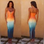 RUNAWAY THE LABEL NEW  orange blue sunset ombre sequin Benito  midi dress XL Photo 3