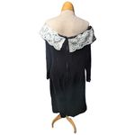 Vtg 1980s Black Velvet Off the Shoulder Lace Trim Long Sleeve Midi Dress L 12 Photo 2