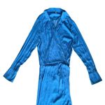 Free People  Women’s Aida Collared Long Sleeve Silky Cobalt Blue Shirt Maxi Dress Photo 2