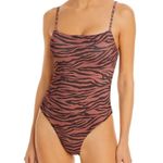 AQUA Swim Square Neck Animal Print One-Piece Swimsuit Tiger Stripe Brown S Photo 0