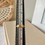 Two Hearts Gold Bow Petite Ring “Angel” Classic Girly Femme Band Stacking Neutral Jewelry Photo 8